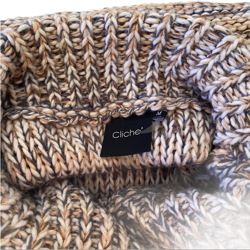 Cliche Earth Tones Crochet Knit 3-D Knit Turtleneck Sweater Mini Dress Women’s M - Picture 8 of 10